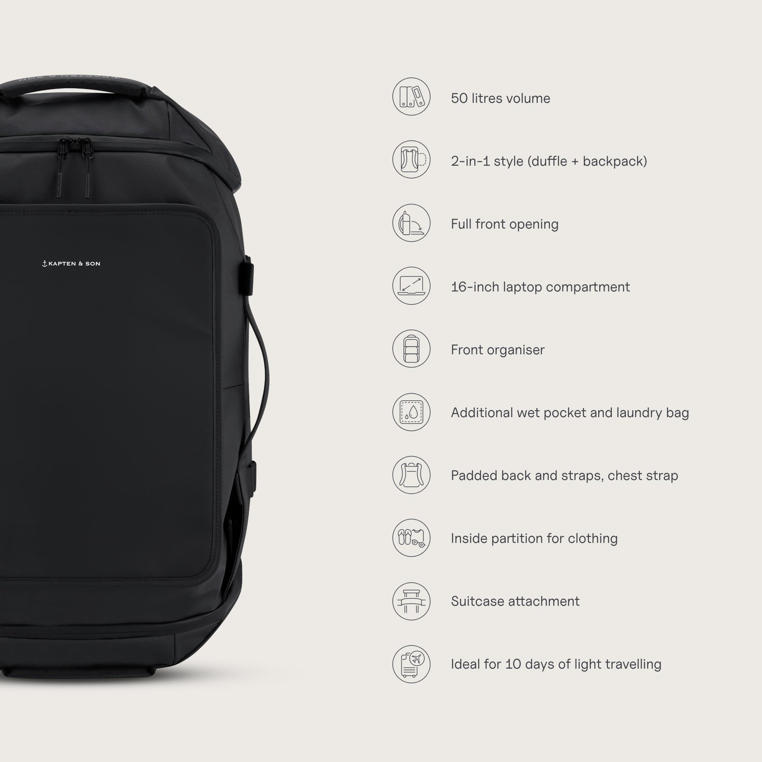 Lisbon Duffle Backpack All Black
