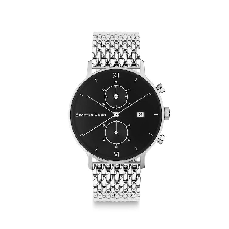 Chrono Small Silver Black Woven Steel