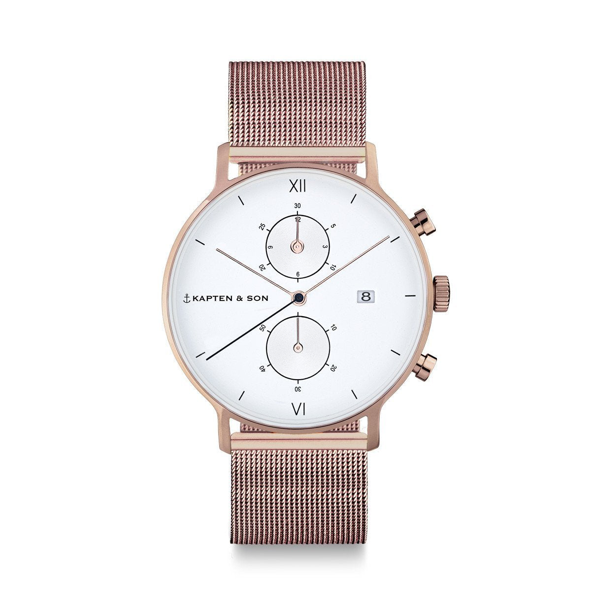 Chrono detail rose gold & silver mesh clearance watch